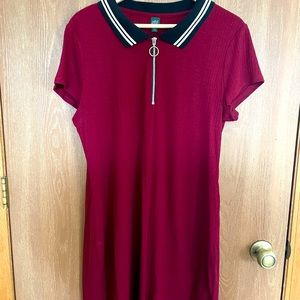 Maroon Collared T-shirt Dress